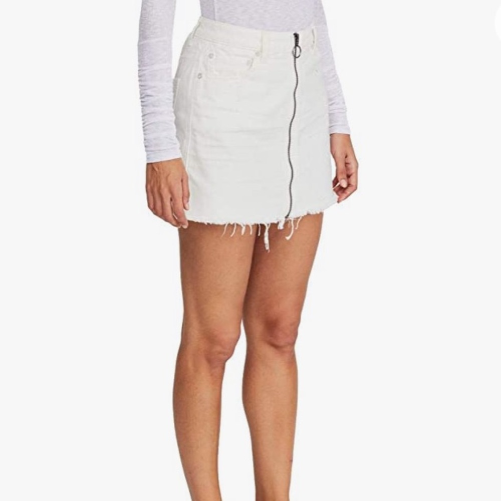 Free People Zip It Up Denim Skirt Vintage White